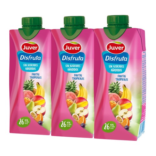 JUVER Néctar de frutas tropicales, sin azúcares añadidos JUVER DISFRUTA brick de 3 uds x 33 cl.