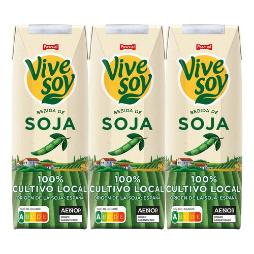VIVESOY Bebida de soja de origen 100% local, con sabor natural de Pascual 3 x 250 ml.