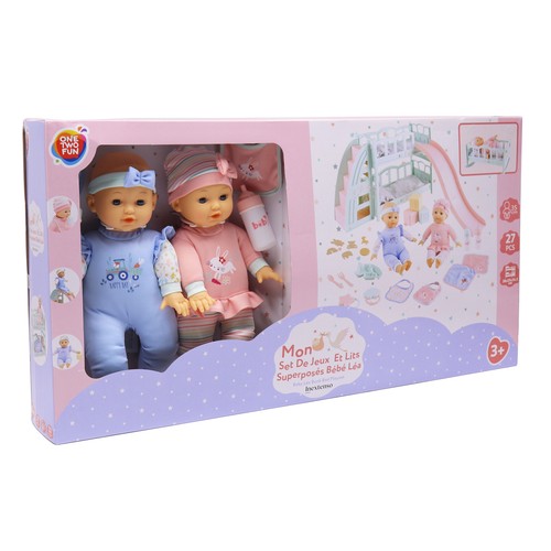 Conjunto de 2 muñecos bebés con litera, +3 años, ONE TWO FUN.