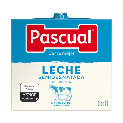 Leche semidesnatada procedente de animales con bienestar garantizado PASCUAL 6 x 1l.
