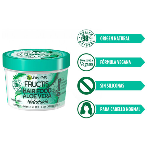 FRUCTIS Mascarilla capilar hidratante intensiva con aloe vera, para cabello normal FRUCTIS Hair food de Ganier 390 ml.