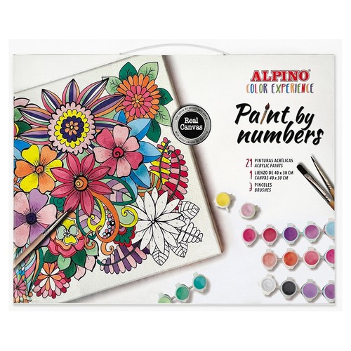 Set pinta por números con 21 pinturas acrílicos, 1 lienzo y 3 pinceles, ALPIONO.