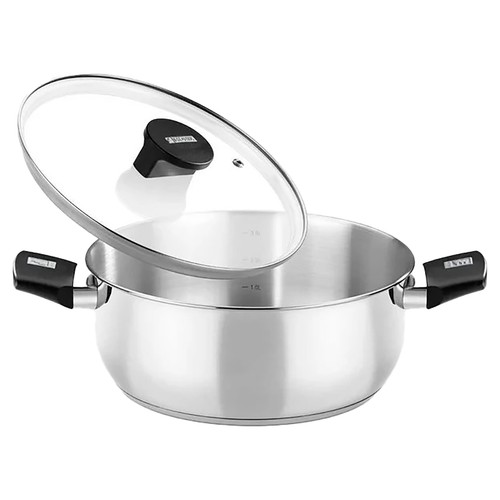 Cacerola de acero inoxidable Elite 24cm con tapa de cristal, MONIX.