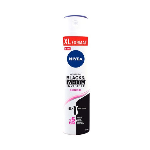 NIVEA Original black & white invisible Desodorante en spray para mujer con fórmula secado rápido 250 ml.
