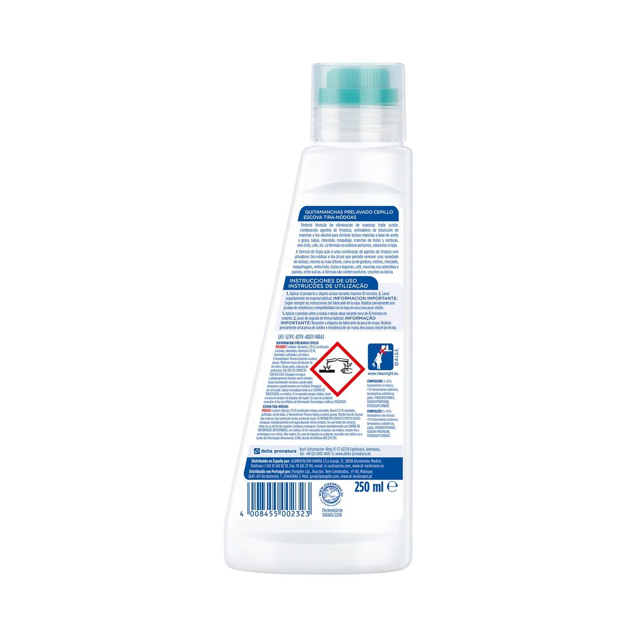 DR. BECKMANN Quitamanchas con cepillo, especial cuellos y puños 50 g.