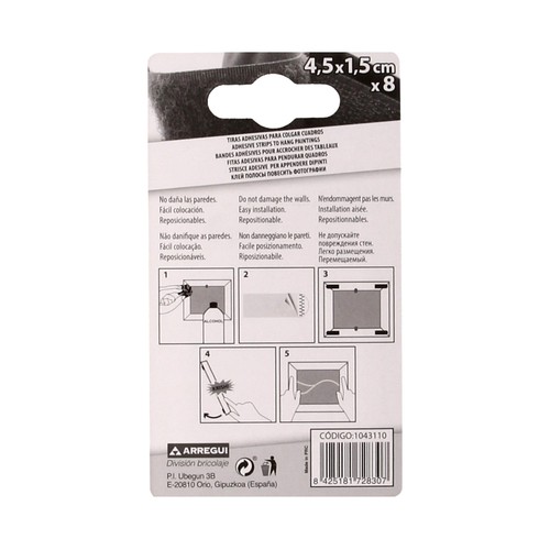 8 cuelga cuadros de 4.5 x 1.5 cm que soporta 0.7 kg, ARREGUI