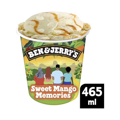 BEN & JERRY"S Helado de nata con salsa de mango y trocitos de chocolate blanco 465 ml.