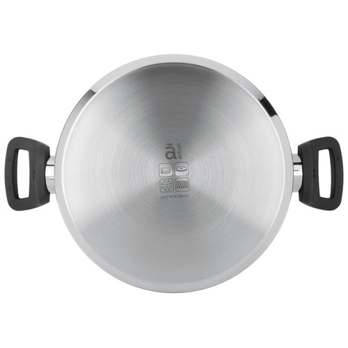 Cacerola de acero inoxidable con tapa de vidrio apta para inducción, 24cm. ACTUEL.