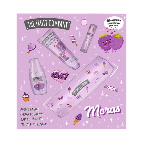 THE FRUIT COMPANY Neceser para mujer con colonia, aceite labial y crema de manos, con aroma a moras.