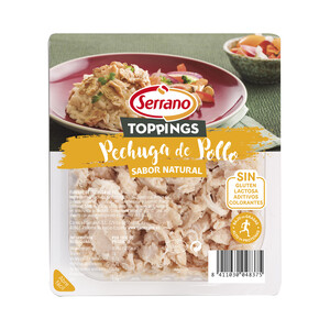 Imagen de SERRANO Fiambre de pechuga de pollo al natural, cortada en tiras SERRANO Toppings 140 g.