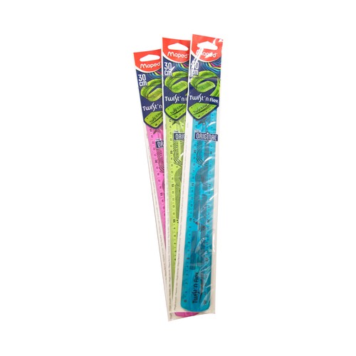 Regla Ultra-Flexible y con Doble Escala de 30 Centímetros, MAPED de 3 Colores Diferentes 1 Unidad