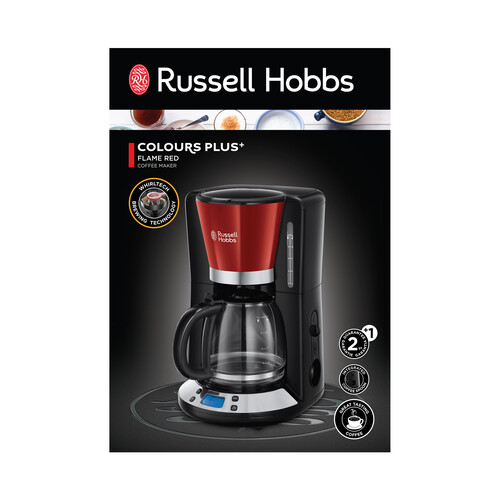 Cafetera de goteo RUSSELL HOBBS Colours Plus+ Flame 24031-56, capacidad 1,25l, programable, pantalla LCD, mantiene caliente.