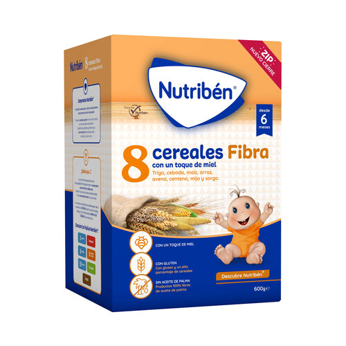 NUTRIBÉN Papilla en polvo con 8 cereales y un toque de miel, a partir de 6 meses NUTRIBÉN Fibra 600 g.