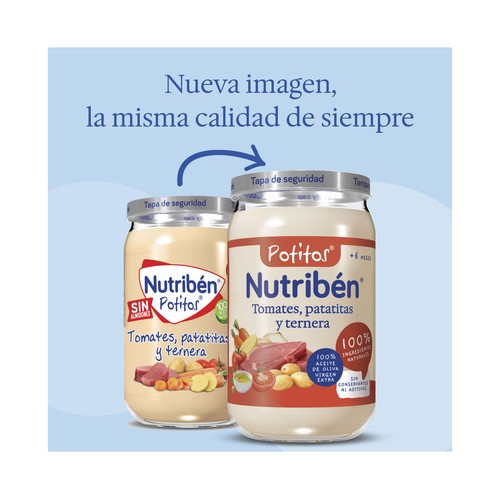 NUTRIBÉN Potitos® de tomates, patatitas y ternera, a partir de 6 meses 235 g.