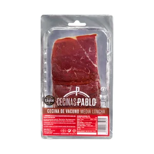 CECINAS PABLO Cecina de vacuno, elaborada en Astorga y cortada en medias lonchas CECINAS PABLO 100 g.