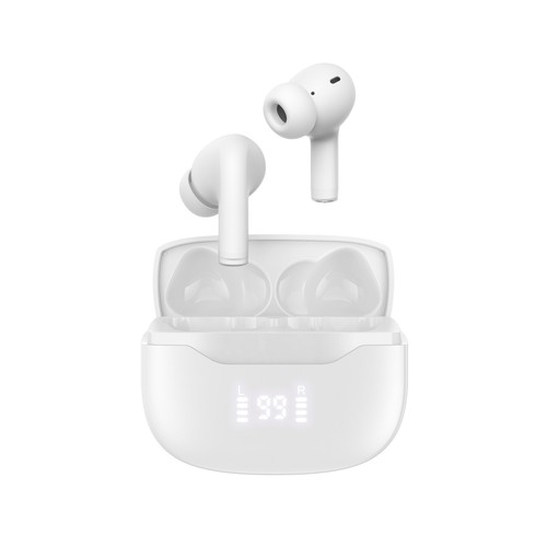 Auriculares Inalámbricos Bluetooth QILIVE Q.1622, color blanco, estuche cargador, 24h de autonomía, cancelación de ruido