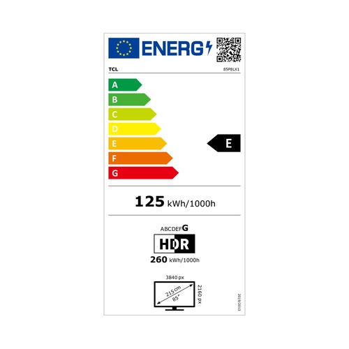 Televisión 215,9 cm (85") QD MINILED TCL 85P8L, 4K, Google TV, Dolby vision /atmos, 4 HDMI, USB, 144Hz