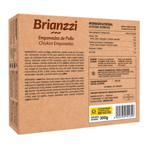 BRIANZZI Empanada argentina de pollo 3 uds. 300 g.