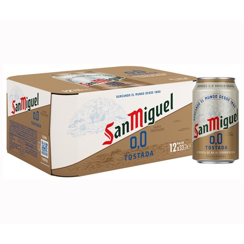SAN MIGUEL Cerveza 0,0 % tostada pack 12 latas 33 cl.