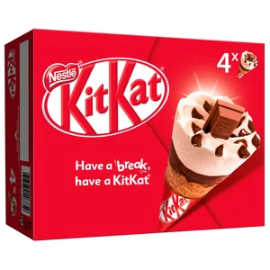 KIT KAT Cono de helado de vainilla, chocolate y un barrita de Kit kat en el centro 4 x 100 ml.