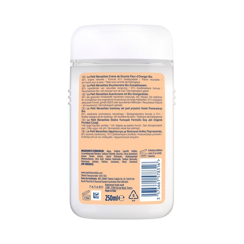 LE PETIT MARSEILIAIS Gel crema para baño o ducha extra suave, hidratante y nutritivo con flor de Azahar 250 ml.