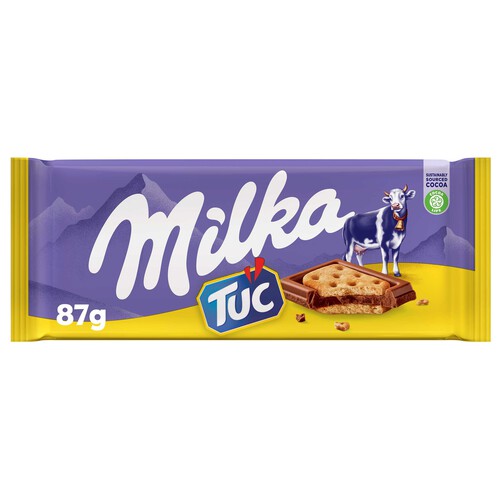 MILKA Chocolate con leche y galletas saladas, sandwich Tuc 87 g.