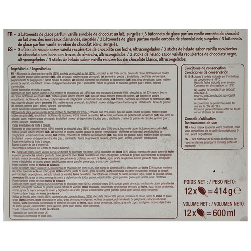PRODUCTO ECONÓMICO ALCAMPO Mini helados de vainilla recubiertos de diferentes chocolates 12 x 50 ml.