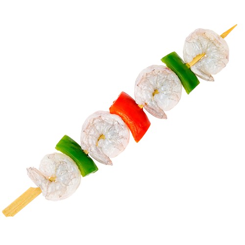 Brocheta de langostino y verduras, venta por unidad.
