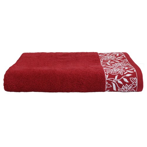 Toalla de baño de 450 gm, diseño cenefa jacquard, color rojo, ALMEIDA.