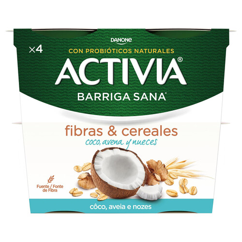 ACTIVIA Bífidus con fibras y cereales (coco, avena y nueces) ACTIVIA de Danone 4 x 115 g.