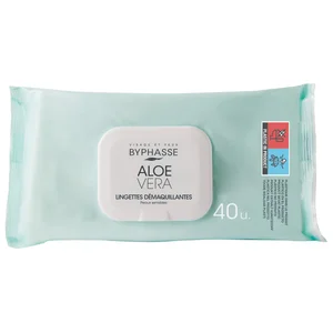 BYPHASSE Toallitas desmaquillantes con aloe vera, para pieles sensibles BYPHASSE 40 uds.