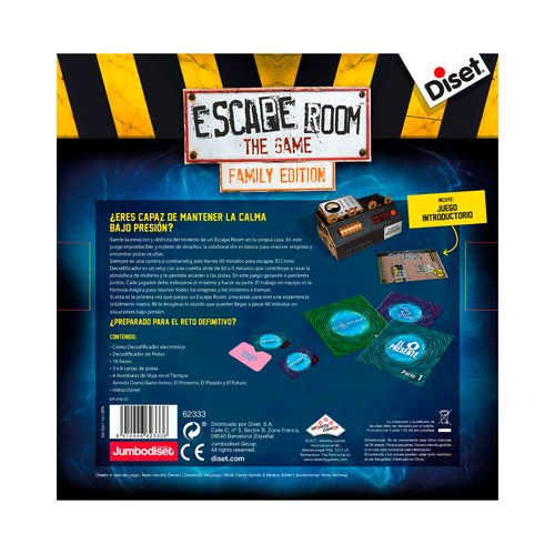 Juego de mesa familiar Escape Room Viaje en el tiempo, de 3 a 5 jugadores, DISET.