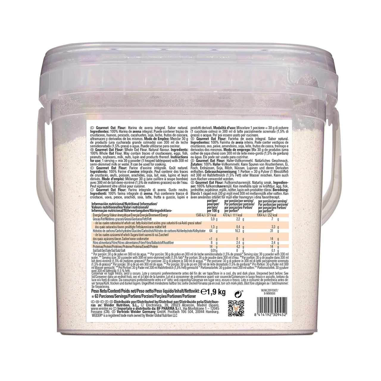 Harina de avena integral 1,9 kg.