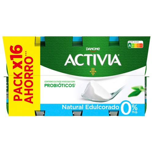 ACTIVIA Bífidus desnatado (0% materia grasa) y con sabor natural edulcorado 0% de Danone 16 x 120 g.