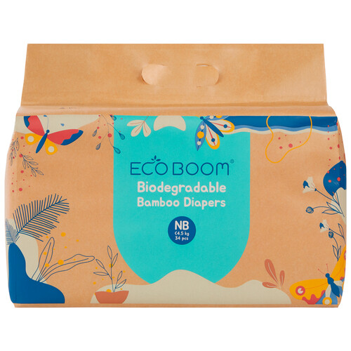 ECO BOOM Pañales biodegradables talla NB (menos de 4.5 kg) 34 uds.