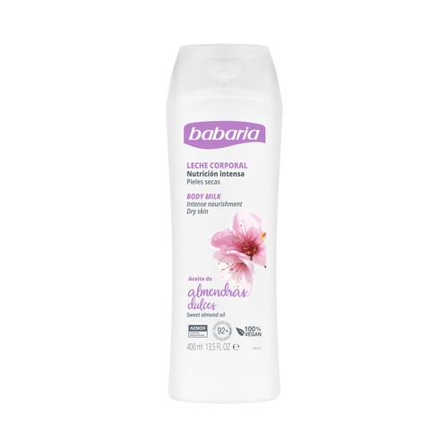 BABARIA Leche corporal nutrición intensa, con aceite de almendras dulces, para pieles secas 400 ml.
