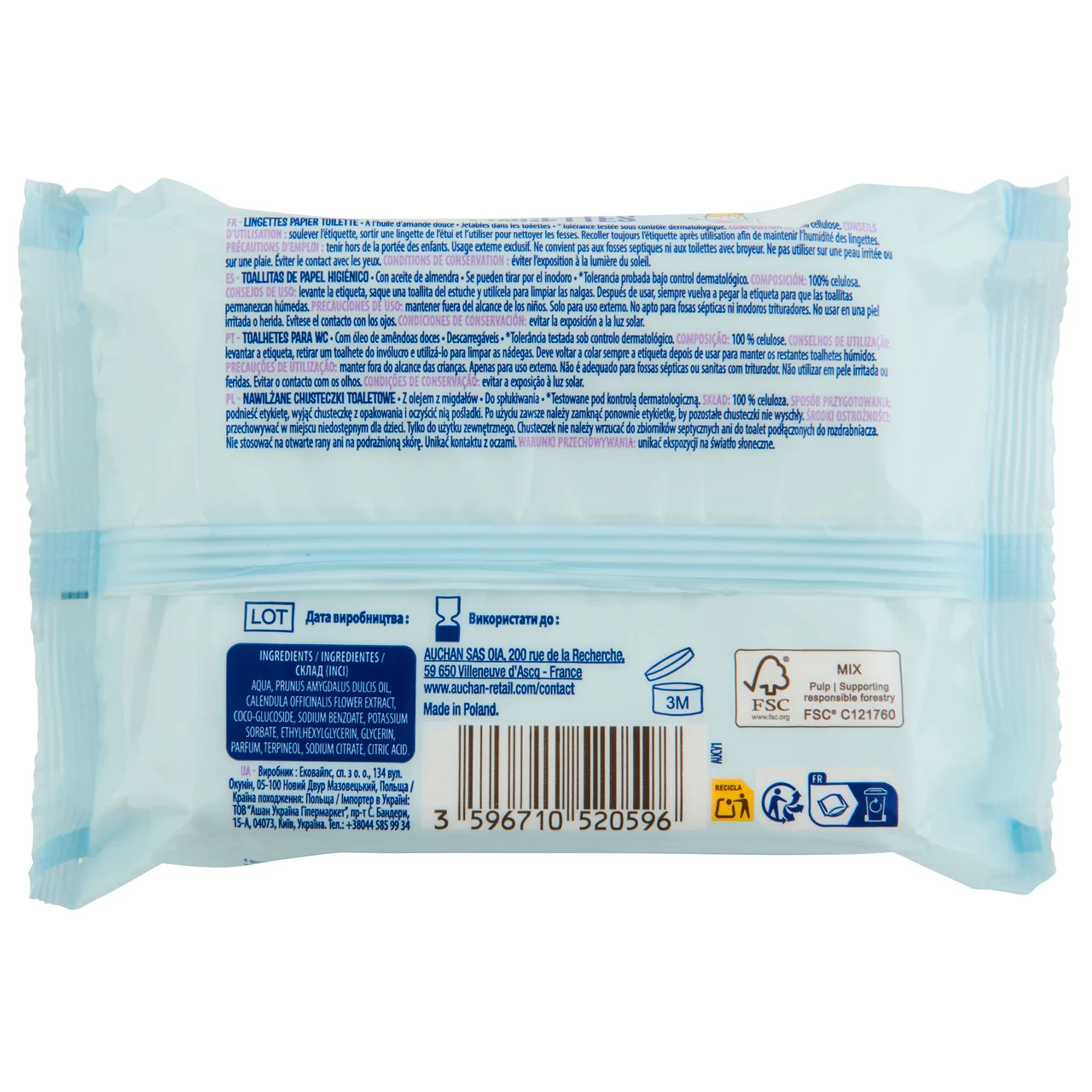 PRODUCTO ALCAMPO Toallitas de papel higiénico para Wc, con aceite de almendra 60 uds.