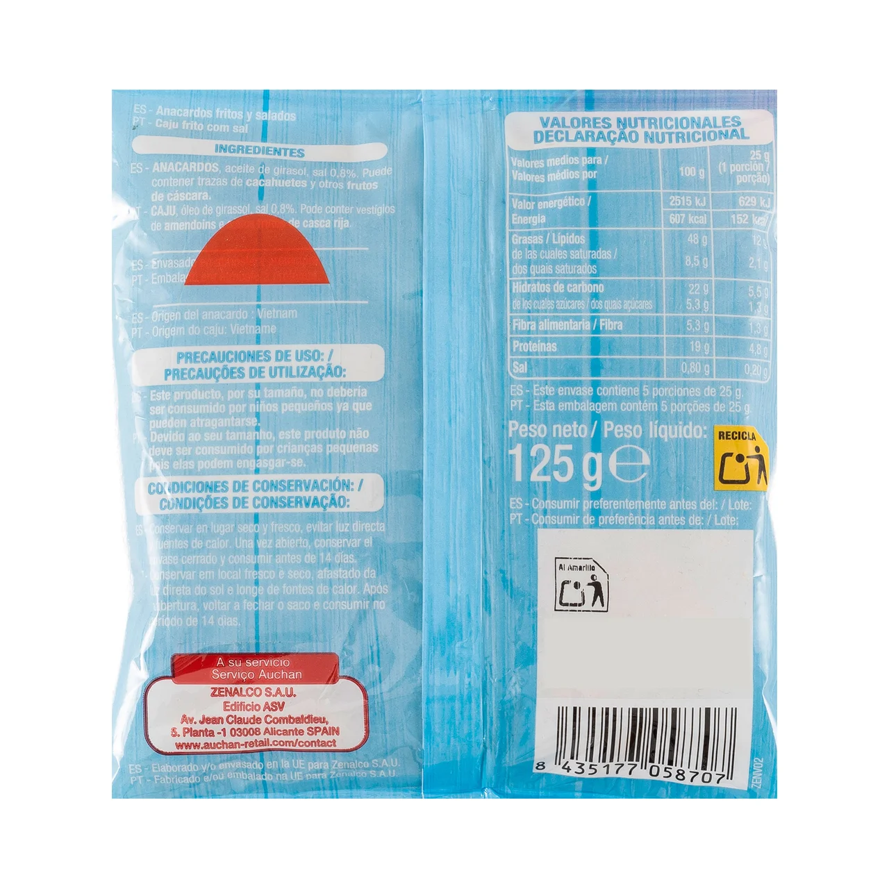PRODUCTO ALCAMPO Anacardos fritos y salados 125 g.