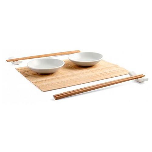 Juego de 9 piezas para Shushi de porcelana y bambú con esterilla para Makis, 21x25cm, PENGO