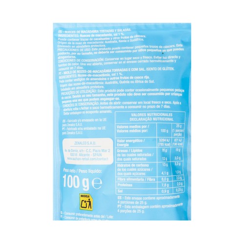 PRODUCTO ALCAMPO Nueces de Macadamia tostadas y saladas 100 g.