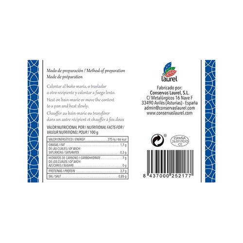 LAUREL Verdinas con almejas 420 g.
