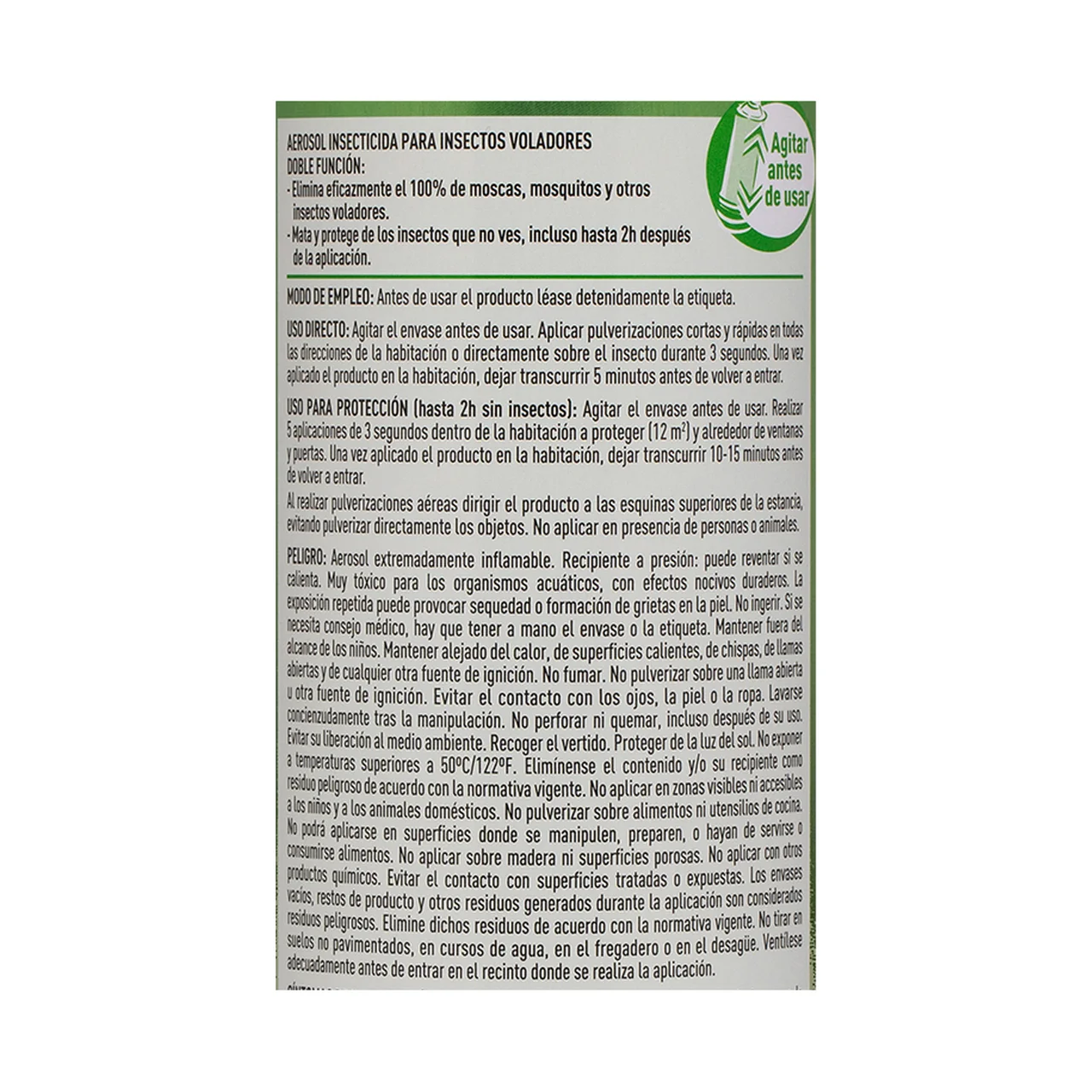Insecticida aerosol manzana verde, mata y protege 600 ml.