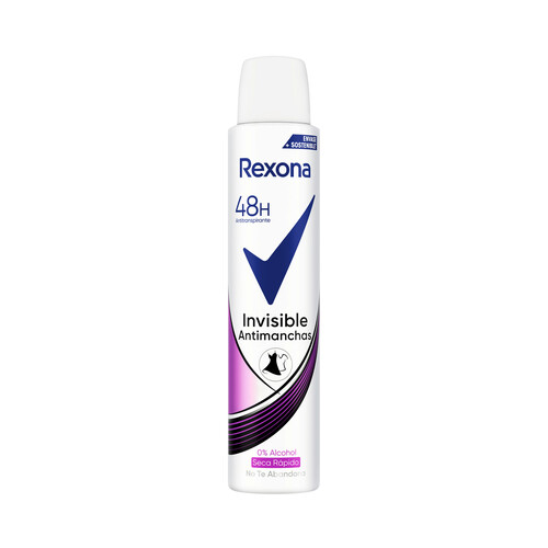 Desodorante en spray para mujer, antitranspirante 48 horas, efecto invisible REXONA Invisible 200 ml.
