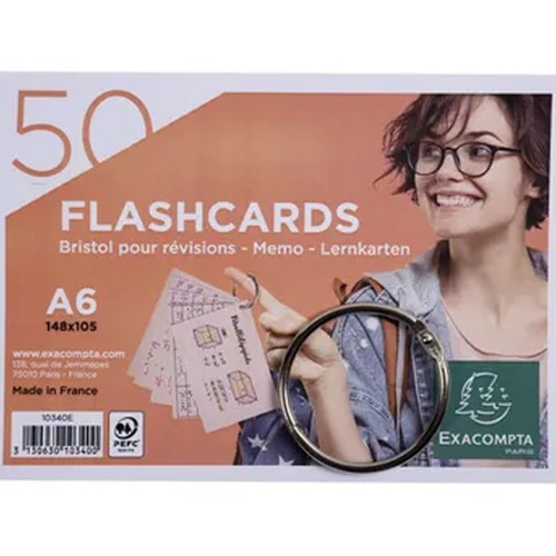 50 fichas de cartulina A6 con anilla 105x148mm, colores surtidos, EXACOMPTA.