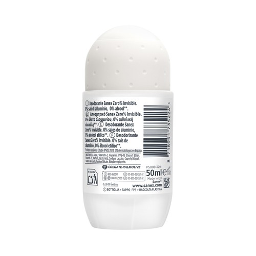 SANEX Zero % invisible Desodorante roll on para mujer antitranspirante hasta 48 horas 50 ml