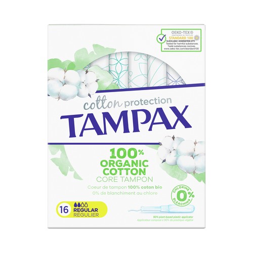 TAMPAX Tampones super con aplicador, núcleo y capa superior de algodón 100% ecológico TAMPAX Cotton protection 16 uds