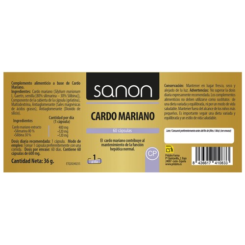 SANON Cardo mariano 60 comprimidos.