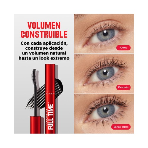 REVLON Colorstay full time tono negro Máscara de pestañas waterproof volumen natural.