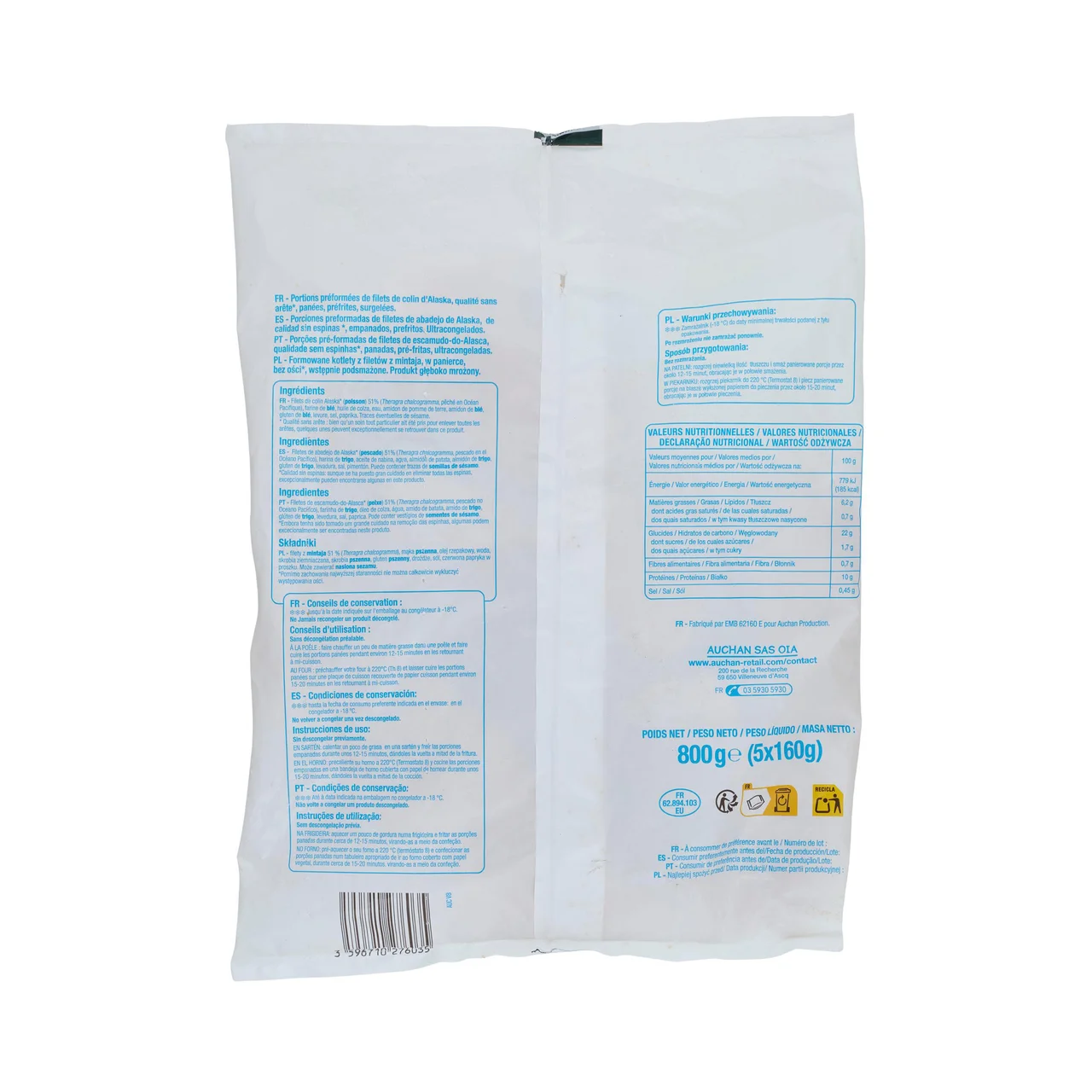 PRODUCTO ECONÓMICO ALCAMPO Filetes de abadejo de Alaska empanado 5 uds 800 g Producto Alcampo.