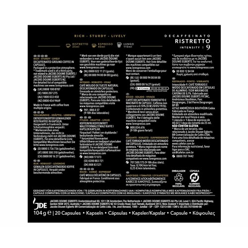L"OR ESPRESSO Café en cápsulas Descafeinado Ristretto I9, 20 uds.
